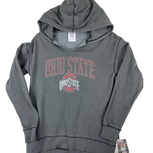 ProEdge Ohio State Buckeyes Charcoal Gray V-Neck Pullover Hoodie Womens Small